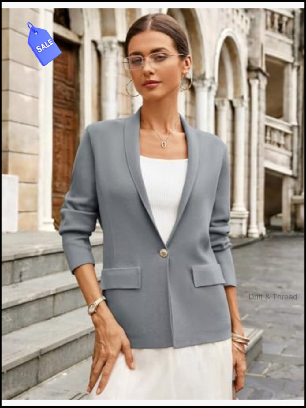 Lightweight Knit Blazer, Business Casual, Long Sleeve, V-Neck, Regular Fit - Picture 4 of 7